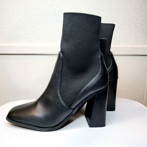 Black Square Toe Chucky Block Heel Boot